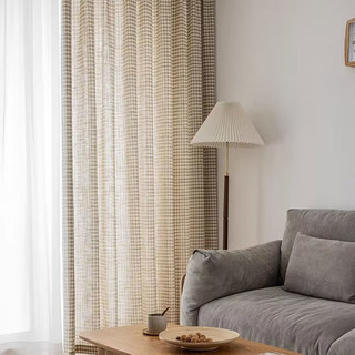 Farmhaus-Charme Leinen-Optik Mocha Braun Gingham-Karomuster Vorhänge