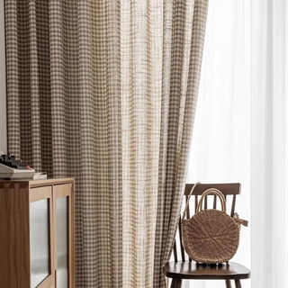 Farmhaus-Charme Leinen-Optik Mocha Braun Gingham-Karomuster Vorhänge 2