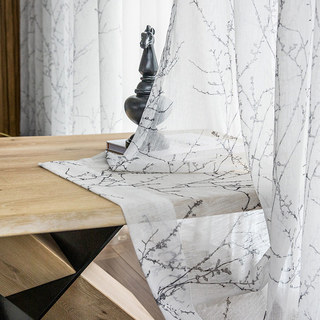 Tintenäste Schwarz-Weiß Blumen Voile Vorhänge