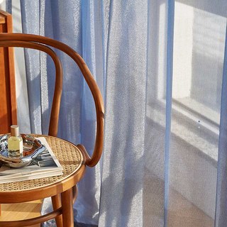 Sanddüne Strukturierter Schimmernder Blauer Voile Vorhang 3