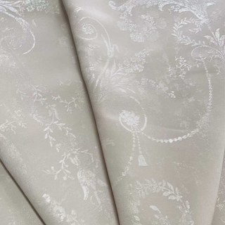 Silberne Blüten Jacquard Creme Damast Vorhang 5