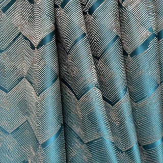 Zigzag Symphony Chevron Teal Blue Kunstseide Moderne Geometrische Vorhänge 5