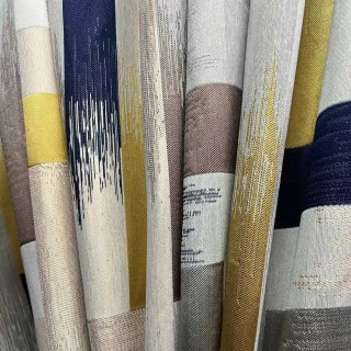 Abstrakte Striche Luxus Geometrisch Schwarz Marine und Gelb Vorhang 6