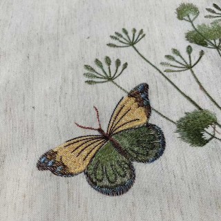 Schmetterlingsgarten Creme Blumenbestickte Leinenoptik Gardine