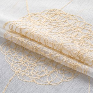 Tanzende Pompon-Stickerei Creme Gold Voile Vorhang