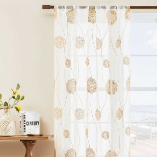 Tanzende Pompon-Stickerei Creme Gold Voile Vorhang 2
