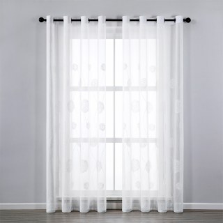 Tanzende Pompon-Stickerei Elfenbeinfarbene weiße Voile-Gardine 4