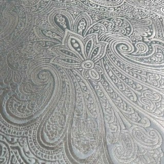 Opulente florale Luxus-Jacquard-Gardine in Enteneiei-Blau & Grau Damast