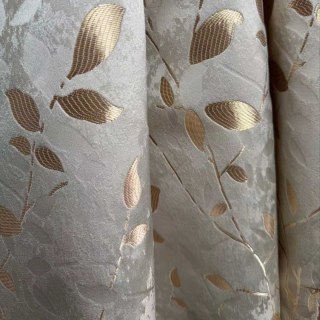 Golden Grove Luxuriöser Jacquard Seidiger Cremefarbener Goldfarbener Vorhang 5