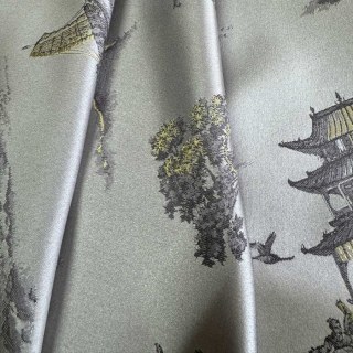 Pagoden & Dschunken Chinoiserie Creme Satin Blumen Vorhang 4