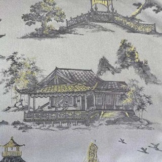Pagoden & Dschunken Chinoiserie Creme Satin Blumen Vorhang 5