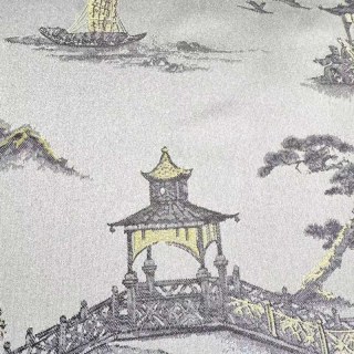 Pagoden & Dschunken Chinoiserie Creme Satin Blumen Vorhang 7