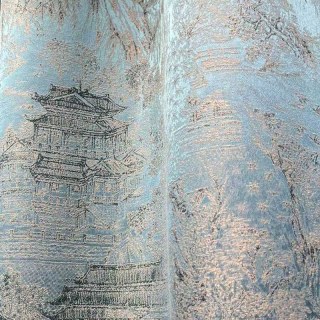 Temple Tranquility Jacquard Chinoiserie Blaue Blumenmuster Vorhang 5
