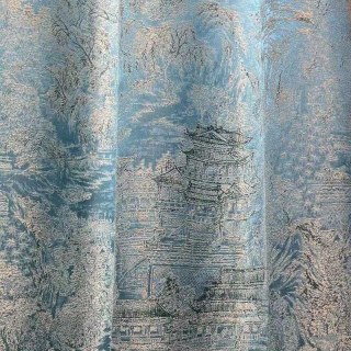 Temple Tranquility Jacquard Chinoiserie Blaue Blumenmuster Vorhang 4