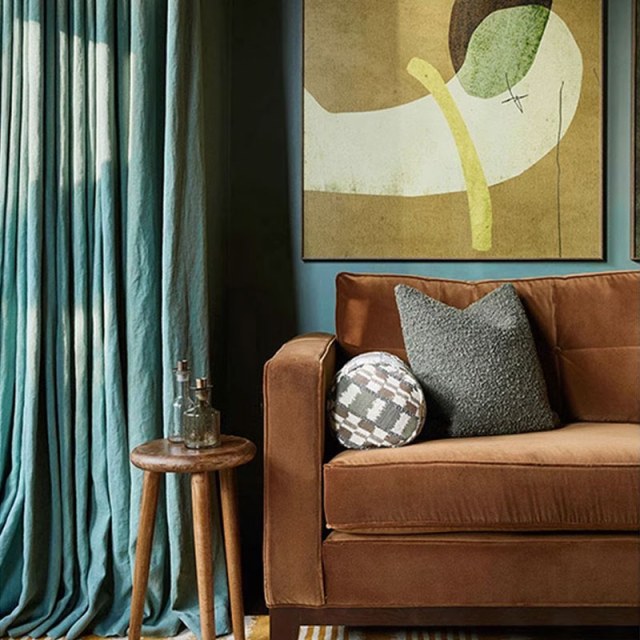 Leinenoptik Türkisgrün Türkisgrüne Vorhänge 1