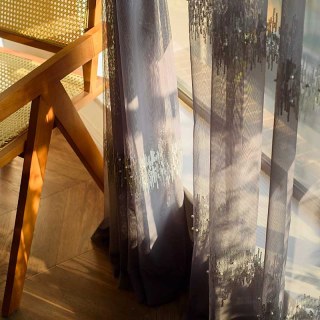 Dämmerung Funkeln Perlenbestickte Paillettenbestickte Graue Voile Gardine 3