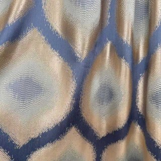 Ikat Ogee Luxuriöse Jacquard Blau-Goldene Geometrische Vorhänge 5
