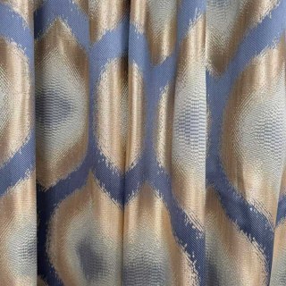 Ikat Ogee Luxuriöse Jacquard Blau-Goldene Geometrische Vorhänge 7