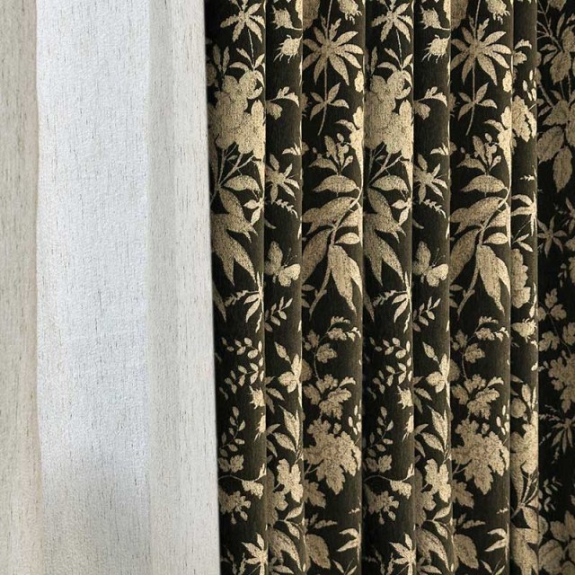 Midsummer Night Dunkelolivgrüne florale Chenille-Vorhänge 1