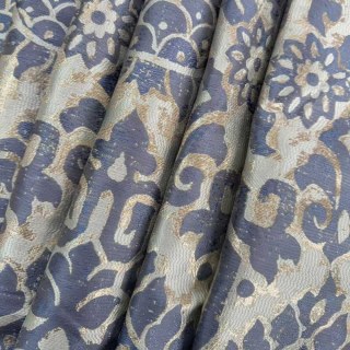 Königliches Indigo Luxus Jacquard Blau und Goldene Blumen Vorhänge 4
