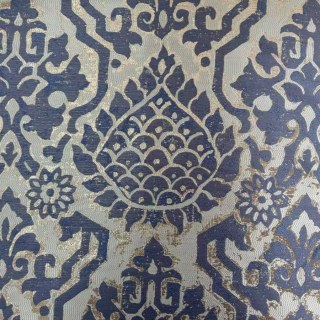 Königliches Indigo Luxus Jacquard Blau und Goldene Blumen Vorhänge 6