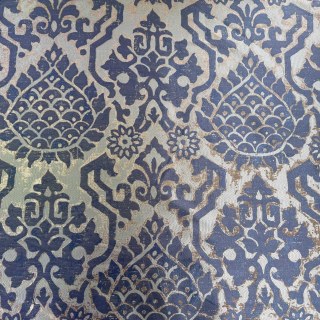 Königliches Indigo Luxus Jacquard Blau und Goldene Blumen Vorhänge 7