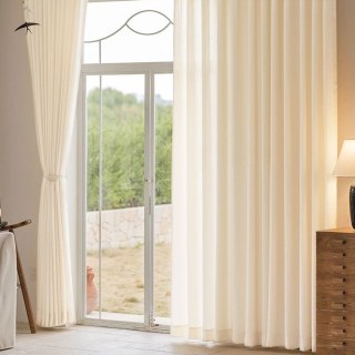 Chevron Mist geometrischer strukturierter elfenbeinfarbener schwerer Voile-Vorhang 3