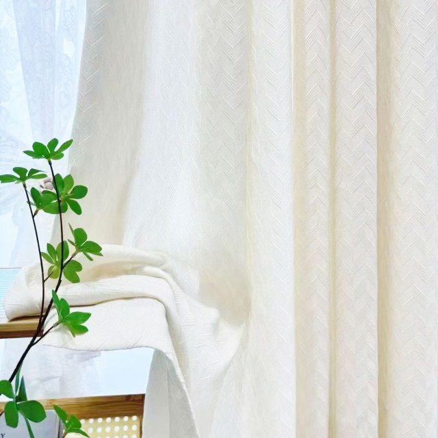 Chevron Mist geometrischer strukturierter elfenbeinfarbener schwerer Voile-Vorhang 1