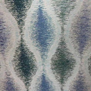 Ikat Wellen Blau und Türkis Ogee Geometrische Vorhänge mit Silberdetails