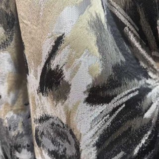 Noir Petals Schwarze und cremefarbene abstrakte Blumenvorhänge mit silberfarbenen Details 7