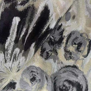 Noir Petals Schwarze und cremefarbene abstrakte Blumenvorhänge mit silberfarbenen Details 6