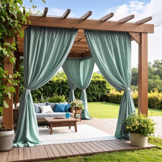 Endloser Sommer Wasserdichter Mintgrüner Leinen-Look Outdoor Schwerer Voile Vorhang