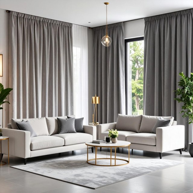 Feiner hellgrauer Samtvorhang 1