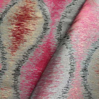 Ikat Wellen Schwarz Magenta Rot Ogee Geometrische Vorhänge mit Gold Details 7