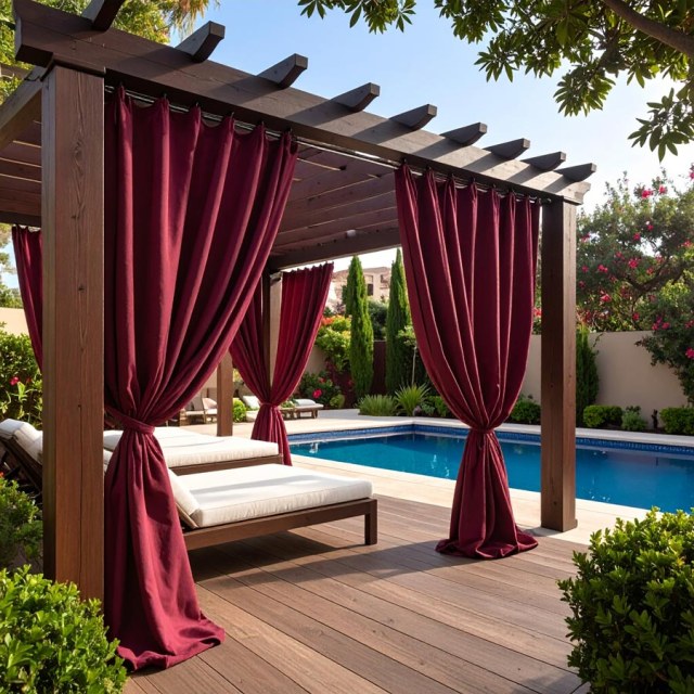 Malibu Wasserdichte Verdunkelung Twill Burgunder Weinrot Outdoor Vorhang 1