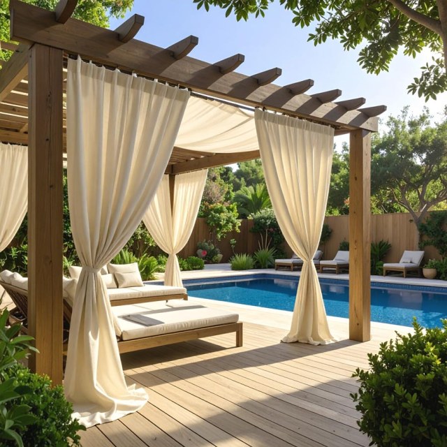 Malibu Wasserdichter Twill Beige Creme Outdoor Vorhang 1