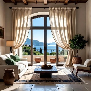 Provencalischer Stil Reiner Flachs Leinen Haferfarben Schwer Semi-Transparent Vorhang 2