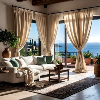 Provencalischer Stil Reiner Flachs Leinen Haferfarben Schwer Semi-Transparent Vorhang 3