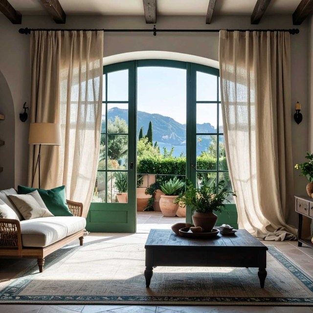 Provencalischer Stil Reiner Flachs Leinen Haferfarben Schwer Semi-Transparent Vorhang 1