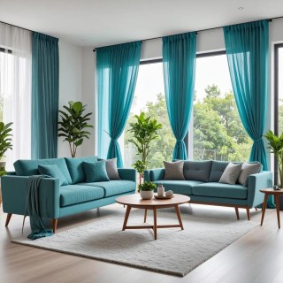 Smarties Aqua Blau Weicher Schimmernder Voile Vorhang 2