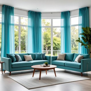 Smarties Aqua Blau Weicher Schimmernder Voile Vorhang