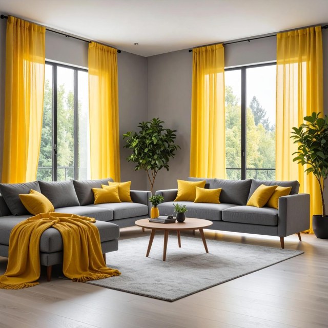 Smarties Leuchtgelbe Weiche Schiere Voile Gardine 1