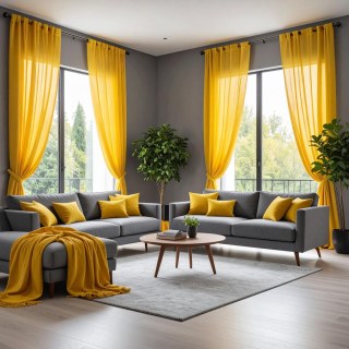 Smarties Leuchtgelbe Weiche Schiere Voile Gardine 2