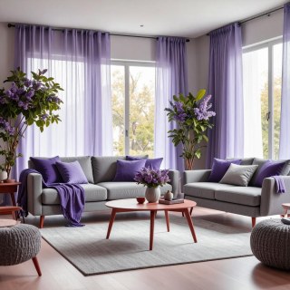 Smarties Fliederfarbener, leichter Voile-Vorhang