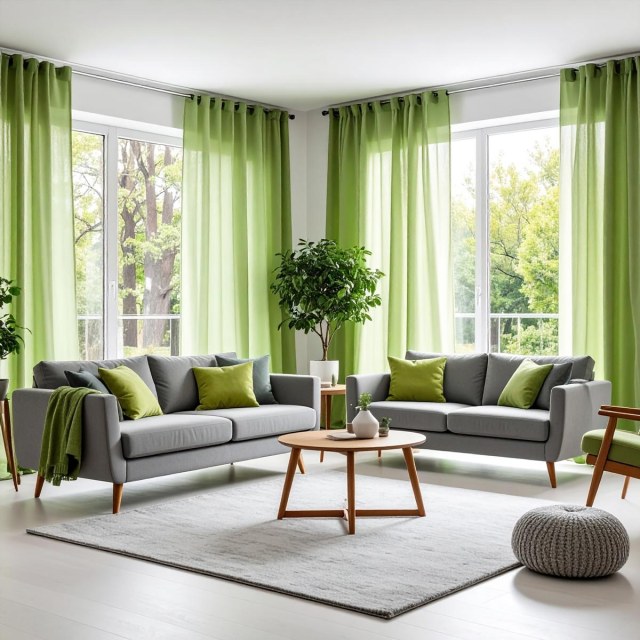 Smarties Limettengrün Weicher Schimmernder Voile Vorhang 1