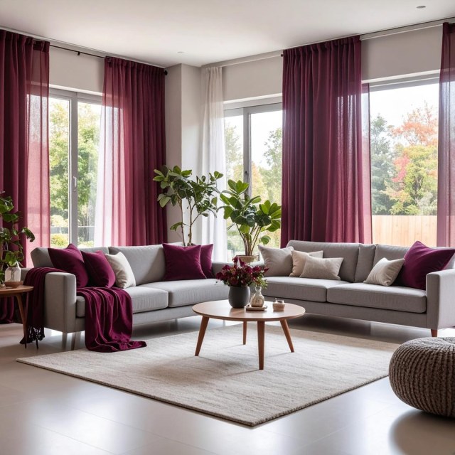 Smarties Rot Burgunder Weich Transparenter Voile Vorhang 1