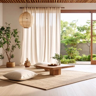 Zen Garden Reiner Leinen-Flachs Elfenbeinfarbener Voile-Vorhang 2