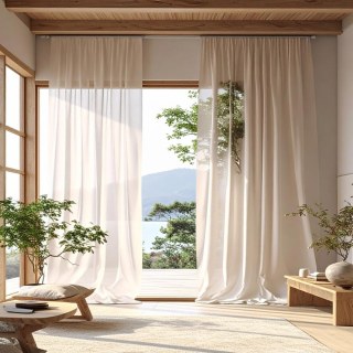 Zen Garden Reiner Leinen-Flachs Elfenbeinfarbener Voile-Vorhang