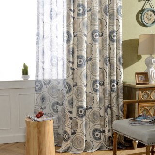 Circle Dance Multicolour Blue Grey Mid Century Modern Floral Voile Curtain