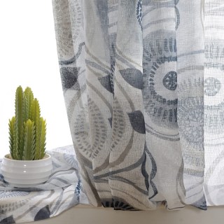 Circle Dance Multicolour Blue Grey Mid Century Modern Floral Voile Curtain